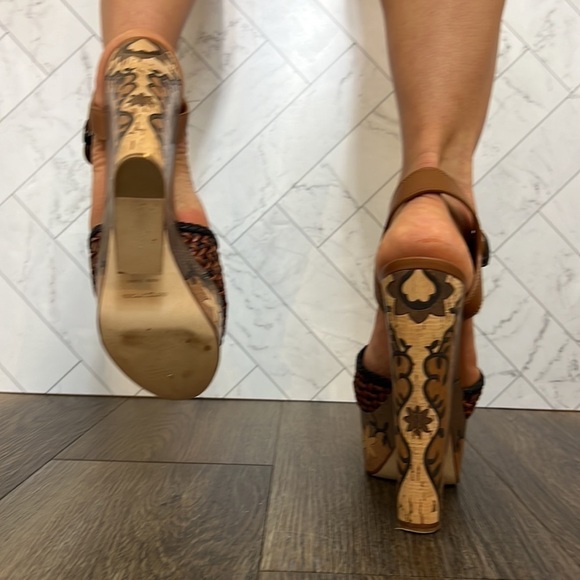 Sergio Rossi Atlantique Womens Leather Wood Heels In Brown Sandals 39 EU - Picture 3 of 4